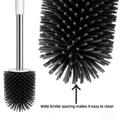 Soft Bristle Toilet Brush Bracket Set, Round Bathroom Toilet Cleaning Brush, Modern Design Deep Cleaning Toilet Brush, Sturdy Long Handle, Quick-drying Toilet Brush Set, White