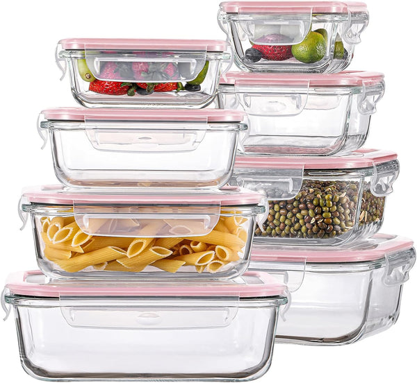 HOMBERKING 24Pc Glass Food Storage Containers with Lids, Glass Meal Prep Containers with Leak Proof Snap Lock Lids, Airtight Bento Lunch Boxes, Kitchen Storage (12 Lids & 12 Containers) - Black