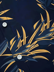 3pcs Men'S Tropical Hibiscus & Palm Leaf Print Short Sleeve Summer Shirts - Breathable Non-Stretch Fabric, Button-Up Collar Casual Button-Up Shirt with Tropical, Hibiscus & Palm Leaf Design, Machine Washable, Perfect For Beach, Vacation