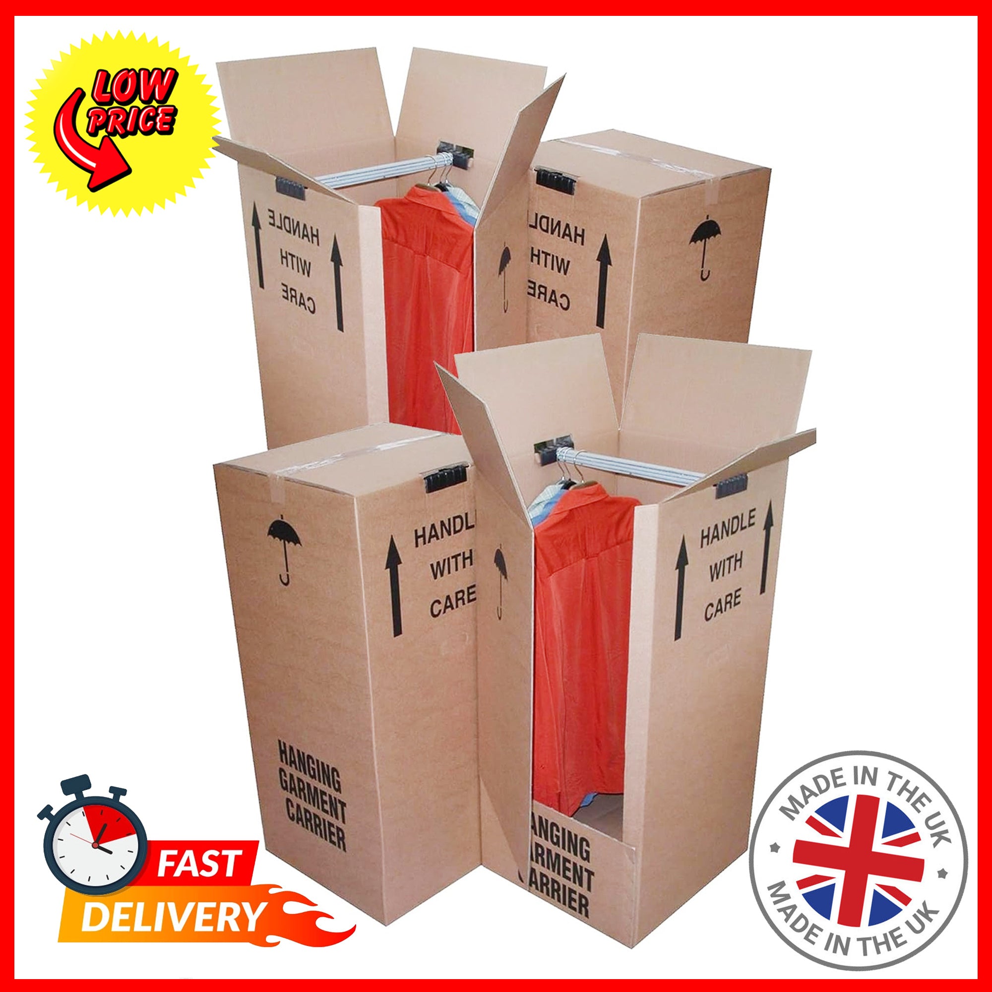 5 Wardrobe Removal Cardboard Storage Boxes With Hanging Rail For Packing & Moving Home