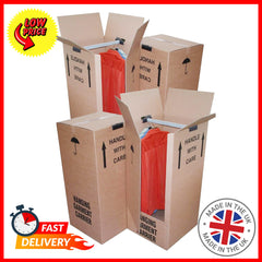 5 Wardrobe Removal Cardboard Storage Boxes With Hanging Rail For Packing & Moving Home