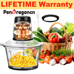 300W 2L Meat Grinder Electric Multifunctional Food Mini Chopper Processors & Chopper with 2L Glass Container, 2 Speed Settings, One Touch Operation, Easy to Clean, Silent Design, Dishwashable Electric Chopper for Chopping Meat, Fruit, Vegetable, Nuts, Car