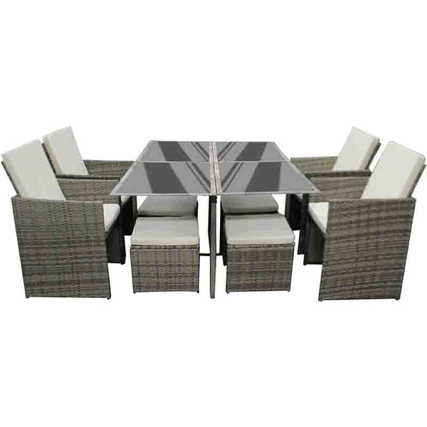 Rattan Garden Furniture Set Cube Dining Table Chair Stool 8 Seater Outdoor Patio