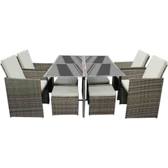Rattan Garden Furniture Set Cube Dining Table Chair Stool 8 Seater Outdoor Patio