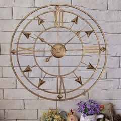 1pc European Industrial Metal Iron Art Wall Clock, 60cm/24inch Giant Open Skeleton Clock, Roman Numberals Display, Outdoor Garden Wall Clock, Silent Non-Ticking Quartz Clock for Indoor Outdoor Yard Patio Living Room Bedroom Kitchen Office Home Decor, Holi