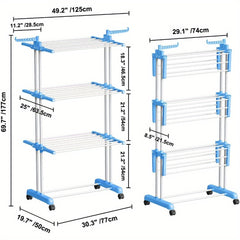 Extra Large 4-Tier Freestanding Metal Clothes Drying Rack, Adjustable Rolling Garment Dryer Stand with Wheels, Foldable Design for Indoor/Outdoor Laundry Room, Drying Racks