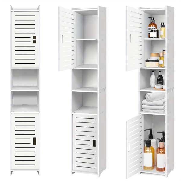 White Freestanding Tall Cabinet for The Bathroom, Featuring a 5-Tier Storage Design with 2 Doors, Ideal for Saving Space, Measuring 116CM.