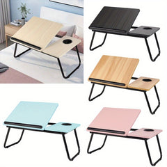 [Cozy Comfort] Versatile Folding Laptop Desk with Cup Holder - 5-Level Adjustable Tilt, Portable & Sturdy Wooden Frame, Ideal for Reading, Studying & Serving Breakfast in Bed - Available in Black, Walnut, Natural, Pink