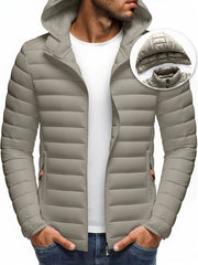 Men's Stand Collar Hooded Jacket - Warm, Windproof Thickened Coat, Detachable Hood, Solid Color Design, Thickened Nylon Fabric for Cold Weather, Casual Style, Zip Closure, Dry Clean Only, Winter Stand Collar Hooded Thickened Coat