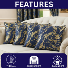 Set of 4 Marble Style Cushions Filled, Soft Decorative Pillows for Sofa, Couch, Bed & Living Room, Modern Gold Marble Pattern Accent for Home Décor