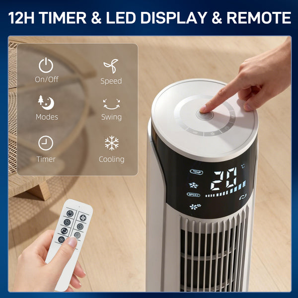 Ice Cooling Tower Fan, Water Conditioner Evaporative Air Cooler Unit with 4 Modes, 3 Speed, Remote Control, Timer, Oscillating for Home Bedroom, Black