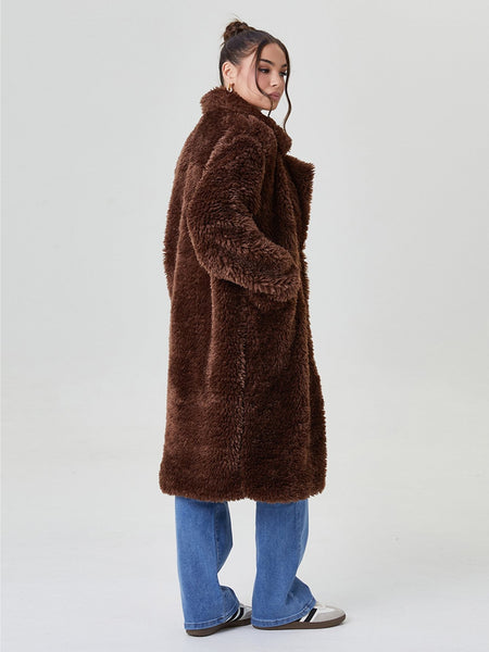 Women's Notch Lapel Plush Double-Breasted Casual Jacket, Leisure Winter Fuzzy Jacket