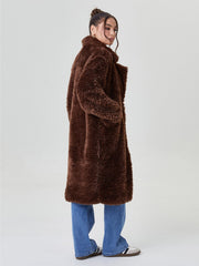 Women's Notch Lapel Plush Double-Breasted Casual Jacket, Leisure Winter Fuzzy Jacket