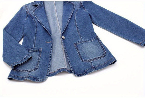 Summer Women's Clothing | Women's Denim Blazer Jacket, Slim Fit Single - Button, Trendy Jean Suit Coat, Stylish Summer Outerwearwomens Summer Clothing