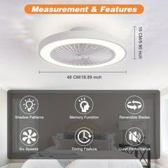 20' Low Profile Ceiling Fan with Lights And Remote Low Profile Flush Mount Ceiling Fan Light 6 Speeds 4000LM 48W Fandelier LED Fan Light Smart Timer 3000-6500K Dimmable for Dining Living Room
