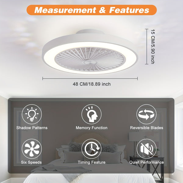 20' Low Profile Ceiling Fan with Lights And Remote Low Profile Flush Mount Ceiling Fan Light 6 Speeds 4000LM 48W Fandelier LED Fan Light Smart Timer 3000-6500K Dimmable for Dining Living Room