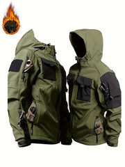 Men'S Fleece Warm Softshell Jacket Outdoor Camping Mountaineering Skiing Hiking Jacket Multi-Pocket Hooded Tactical Coat Autumn And Winter Workwear