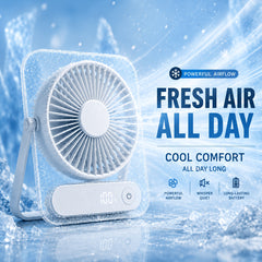 Portable USB Rechargeable Desk Fan with 5000mAh Battery - Ultra-Quiet 5-Speed Adjustable 180° Foldable Design, Digital Power Display, Acrylic Material for Home Office Travel, Versatile Cooling Device, Lightweight Cooling Fan-Gift