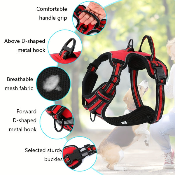 Non-Tension Pet Carrier with 2 Leash Clips Adjustable Padded Dog Vest Reflective Non-Choking Pet Oxford Vest with Easy to Control Handle for Small Medium And Large Dogs