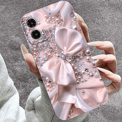Phone Case - Mobile Cover: Decorative Phone Case with a Pink Satin Bow And Pearl Crystals for Iphone 17 Pro Max/Pro/Air, 16 Plus, 15, 14 Pro Max, 13, 12, 11. A Fantastic Present for Friends, Boys, Girls, Or Family. Anti-Scratch Design