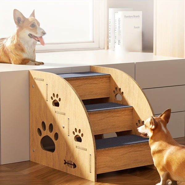 Sturdy Wooden Pet Stairs with Soft Steps - Non-Slip Dog ladder, Portable pet staircase with, for Small, Medium, Large Dogs - Ideal for Beds, Couches, Crate - Easy to Clean & Space-Saving Design for Home or Travel