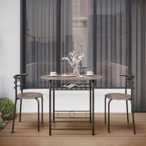 Costoffs 3 Piece Dining Table Set Modern Kitchen Table Set Space Saving Table and 2 Chairs Set with Steel Legs/Storage Rack for Kitchens/Balconies/Bedrooms/Apartments/Cafés, Natural/Drift Brown/White