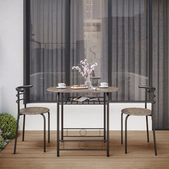 Costoffs 3 Piece Dining Table Set Modern Kitchen Table Set Space Saving Table and 2 Chairs Set with Steel Legs/Storage Rack for Kitchens/Balconies/Bedrooms/Apartments/Cafés, Natural/Drift Brown/White