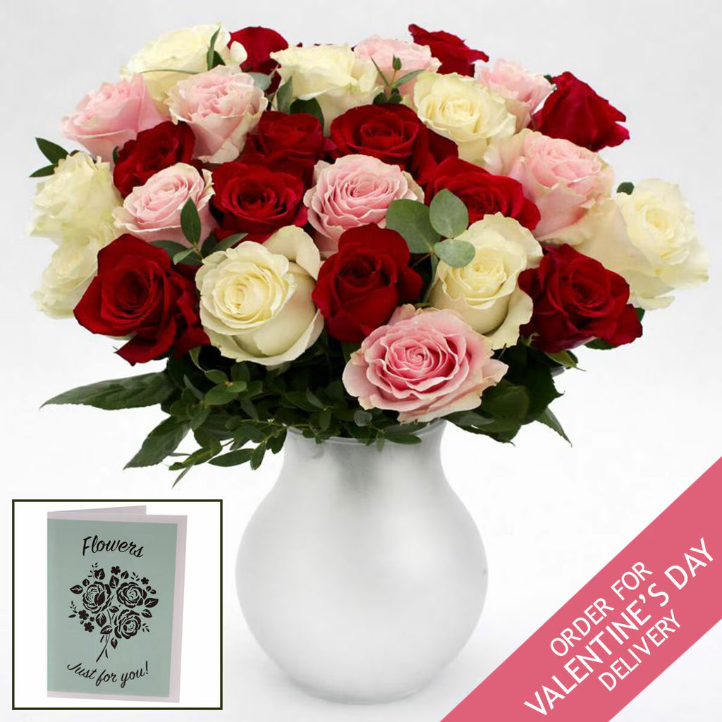 Valentine'S 35 Stem 60Cm Luxury Ecuadorian Rose Bouquet with Greetings Card