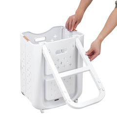 Three-Tier Laundry Basket with Wheels and Handle, Collapsible and Foldable Plastic Clothes Storage Bin, Portable Bathroom Storage Rack, Multifunctional Kitchen Organizer Basket. Compact Design, Sturdy and Durable. Dimensions: 39cm W x 29cm D x 115cm H.