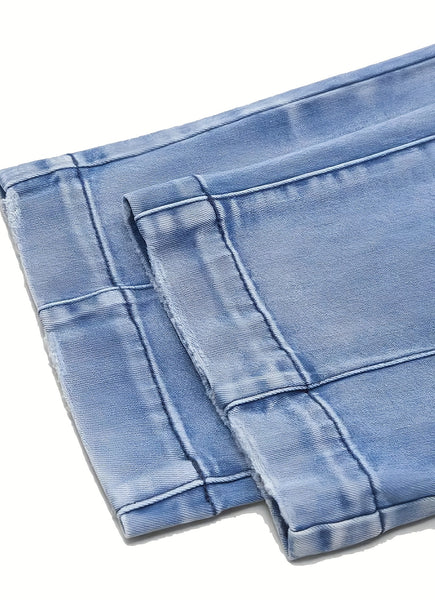 DD Women's 2026 New Stretchy Loose Cropped Jeans, Washed Blue Barrel Denim Trousers, Street Style Ladies' Outfit, Mid-waisted Pantalones with Pockets, 4 Seasons Weared Tummy Control Mom Pants Wide Leg Boyfriend Casual Pants for Travel Work and Office