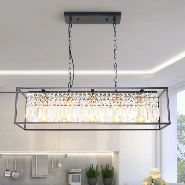 Fircrest 5-Light Island Rectangle Crystal Chandelier