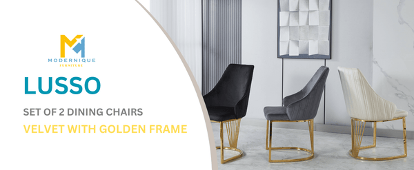 Set of 2 Modernique Velvet Upholstered Dining Chairs with Gold Metal Frame, Available in Black Grey and Cream