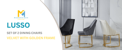 Set of 2 Modernique Velvet Upholstered Dining Chairs with Gold Metal Frame, Available in Black Grey and Cream