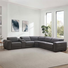 Aiden & Ivy Karson Dark Grey Leather Power Reclining Sectional Sofa