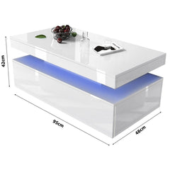 Modern High Gloss LED Coffee Table with 2 Drawers & Storage Shelf – Living Room Centre Table