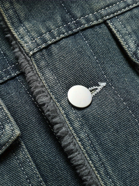 Winter Fleece Warm Denim Jacket Washed with Vintage Style