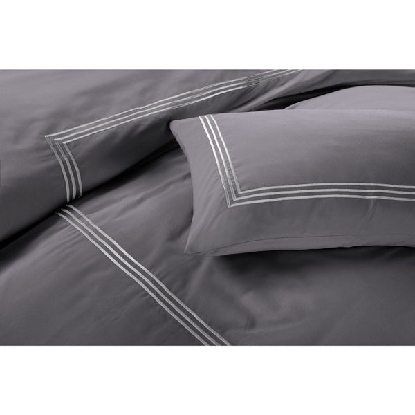 Embroided Baratta Stitch Duvet Cover Set with Matching Pillowcases - Ultra-soft Brushed Microfibre – Chic & Modern Design – Easy Care & Machine Washable