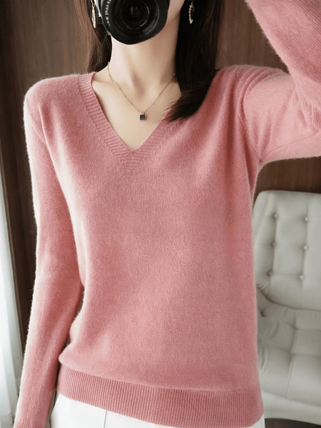 2026 New Women'S V-Neck Sweater Soft Warm Long Sleeve Pullover