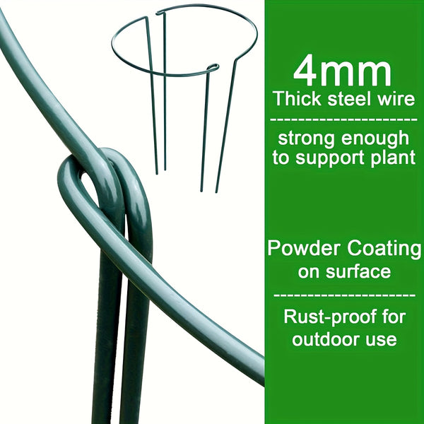 HiGift 8pcs Plant Support Stakes, Semi-Circular Metal Garden Cultivation Trellis for Indoor Peony Cages and Supports, Tomato and Hydrangea Outdoor Green Plant Support Rings, Width 25.4cm X Height 40.96cm