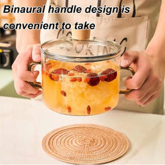 2pcs Glass Casserole Pot Suitable for All Stoves (Gas/Electric/Induction) - Thickened Heat-Resistant Shatterproof Soup Noodle Gravy Pot with Easy-Pour Spout & Even Heating Base, Heavy-Duty Glass Cookware for Home