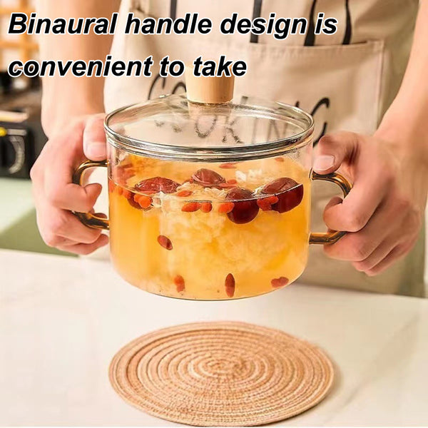 2pcs Glass Casserole Pot Suitable for All Stoves (Gas/Electric/Induction) - Thickened Heat-Resistant Shatterproof Soup Noodle Gravy Pot with Easy-Pour Spout & Even Heating Base, Heavy-Duty Glass Cookware for Home