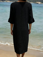 2026 Spring/ Summer New European And American Style V-Neck Big Button Ruffle Sleeve Dress Sexy Temperament Women'S Clothing