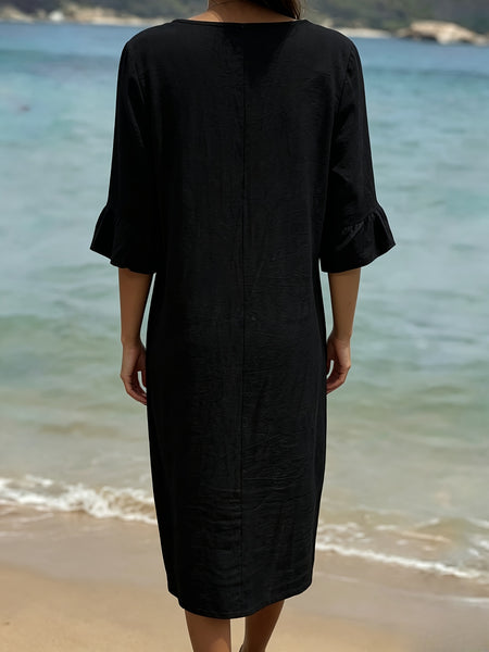 2026 Spring/ Summer New European And American Style V-Neck Big Button Ruffle Sleeve Dress Sexy Temperament Women'S Clothing