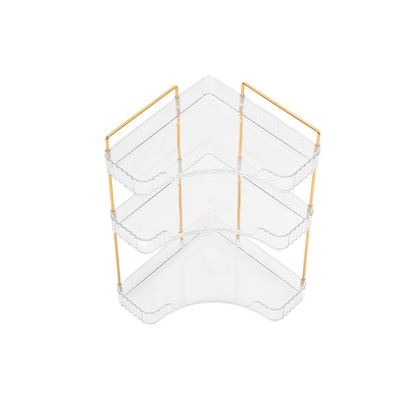 Transparent Triangular Storage Rack Golden Multi-layer, Cosmetic Layered Organizer Design, Suitable for Vanity Bedroom Bathroom, Corner Space Utilization Storage Skincare Products