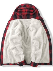 Men's Full-Zip Winter Sports Plaid Hoodie with Sherpa Lining, Warm Hooded Jacket