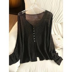 Unique and Lightweight V-neck Cardigan - Transparent Summer Long Sleeved Shawl, Suitable for Spring/summer/autumn, Women's Casual and Sexy Style