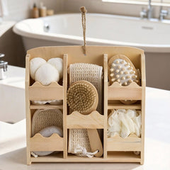 Women Bath Brush Box Set 7pcs with Foot Scrub Stone Massager Bath-Sponges Body Brush Lightweight Shower Accessories for Women Home Spa Travel 30x30x6cm