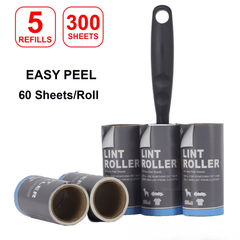 Lint Roller with 5 Refills and Handle - Pet Hair Remover for Cat/Dog Fur/Hair on Clothes, Sofas & Carpets - 300/450 Extra Sticky Sheets
