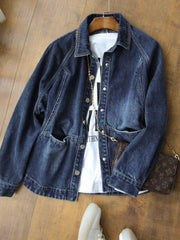 Women's Oversized Denim Jacket - 2025 New Style Collar & Chest Pocket, Youthful Age-Defying Fit, Casual to Dressy Coat for Jeans Blazer (Machine Washable, Spring/Fall Outerwear) - Versatile College to Workwear