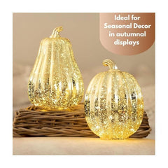 Marco Paul Extra Large Gold Light Up Pumpkin & Squash Pair - 2 Pack Autumn Decorations with Warm LED Lights & 6hr Timer - Plastic Pumpkins for Halloween Ornaments, Autumnal Decor & Seasonal Styling